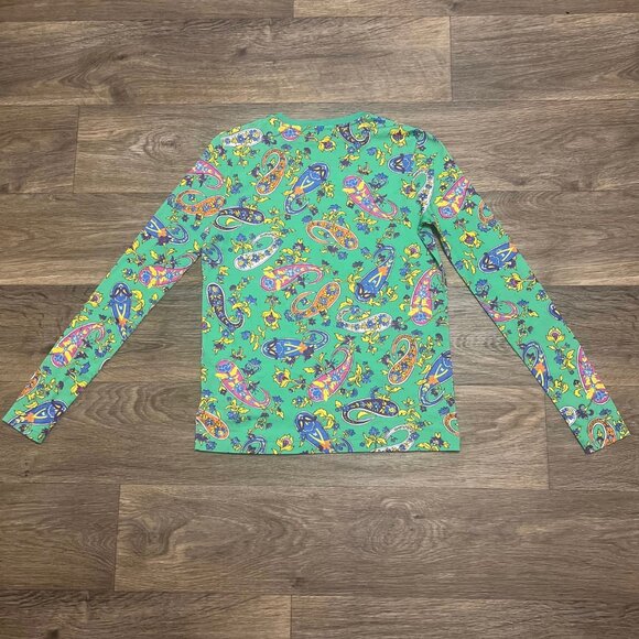 Ralph Lauren Purple Label Paisley Print Long Sleeve Top Green Women's Size XS - Picture 4 of 6